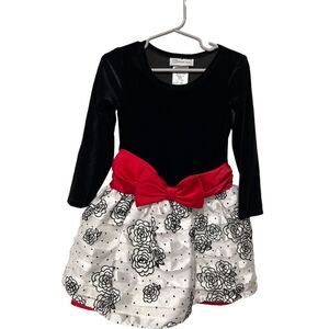 Bonnie Jean Formal Special Occasion Black Velvet Long Sleeve Floral Dress 4T